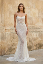 Sparkly A Line Sweetheart Mermaid Sequins Wedding Dresses - Curvevia