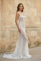 Sparkly A Line Sweetheart Mermaid Sequins Wedding Dresses - Curvevia