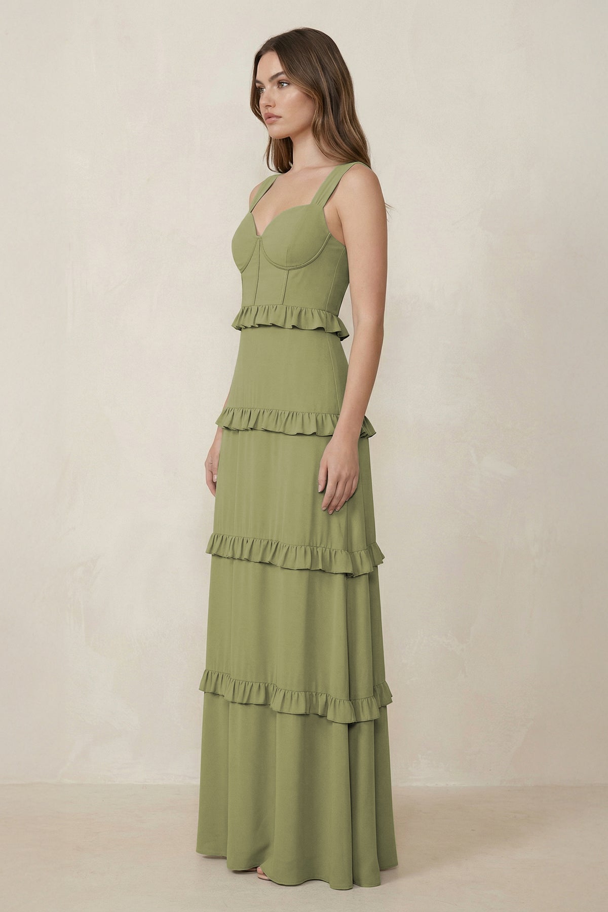 Sweetheart Tiered A-Line Chiffon Bridesmaid Dress in Moss Green - Curvevia