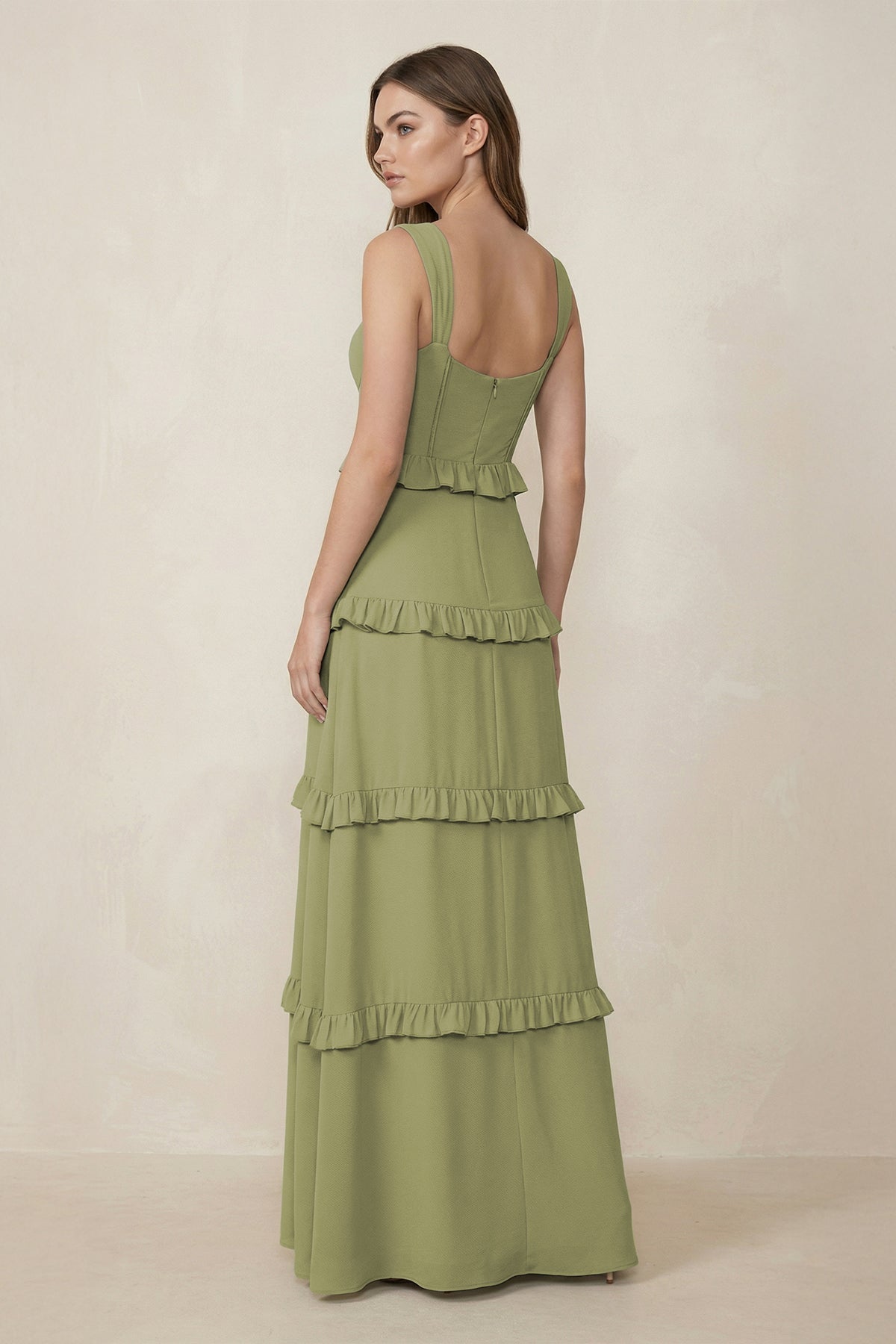 Sweetheart Tiered A-Line Chiffon Bridesmaid Dress in Moss Green - Curvevia