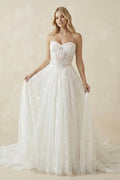 Charming A-Line Strapless Tulle Lace Wedding Dresses - Curvevia