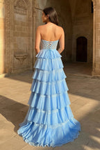Pink Sweetheart A Line Chiffon Tiered Evening Dress With Bow - Curvevia