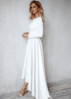 Long Sleeves A-Line Satin Open Back Wedding Dresses - Curvevia