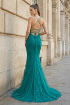Mermaid Spaghetti Straps Lace Evening Dress - Curvevia