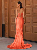 Glitter Mermaid Yellow Sweetheart Cut-out Long Prom Dress with Beading - Curvevia