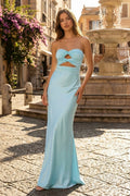 Sweetheart Aqua Blue Sheath Long Prom Dresses - Curvevia