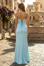 Sweetheart Aqua Blue Sheath Long Prom Dresses - Curvevia