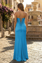 Sweetheart Aqua Blue Sheath Long Prom Dresses - Curvevia