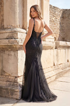 Mermaid Spaghetti Straps Lavender Lace Long Prom Dresses with Appliques - Curvevia
