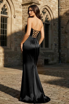 Mermaid Sweetheart Dark Green Satin Long Evening Dress with Bow - Curvevia