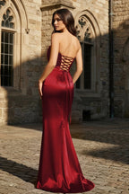Mermaid Sweetheart Dark Green Satin Long Evening Dress with Bow - Curvevia
