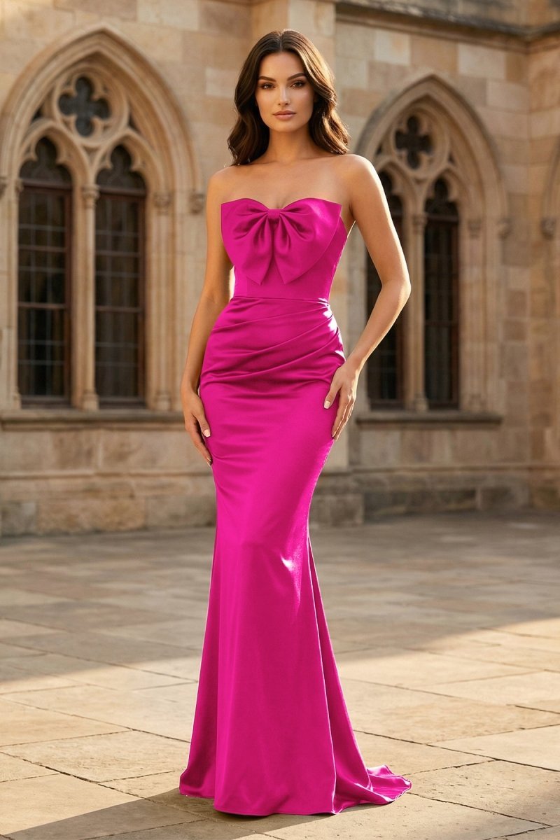 Mermaid Sweetheart Dark Green Satin Long Evening Dress with Bow - Curvevia