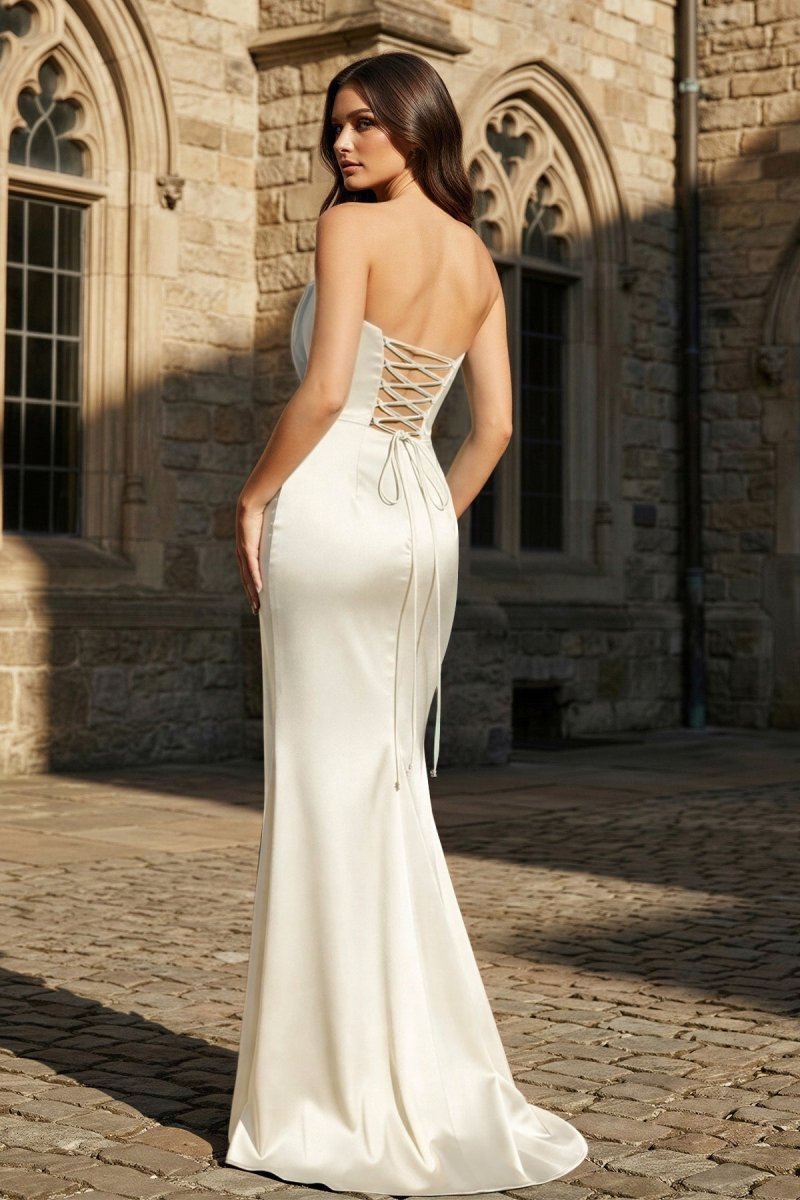 Mermaid Sweetheart Dark Green Satin Long Evening Dress with Bow - Curvevia