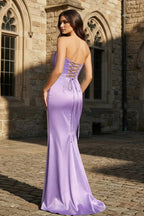 Mermaid Sweetheart Dark Green Satin Long Evening Dress with Bow - Curvevia