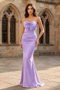 Mermaid Sweetheart Dark Green Satin Long Evening Dress with Bow - Curvevia