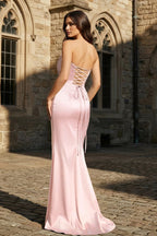 Mermaid Sweetheart Dark Green Satin Long Evening Dress with Bow - Curvevia