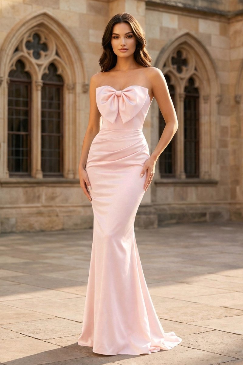 Mermaid Sweetheart Dark Green Satin Long Evening Dress with Bow - Curvevia