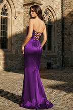 Mermaid Sweetheart Dark Green Satin Long Evening Dress with Bow - Curvevia