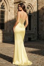 Mermaid Sweetheart Dark Green Satin Long Evening Dress with Bow - Curvevia