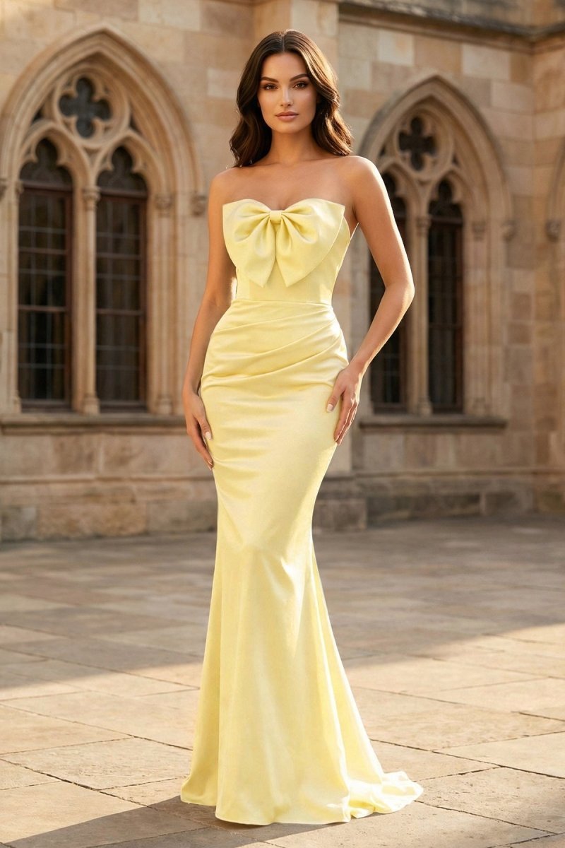 Mermaid Sweetheart Dark Green Satin Long Evening Dress with Bow - Curvevia