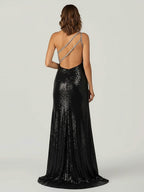 Orange One Shoulder Sequins Mermaid Prom Dresses with Slit - Curvevia