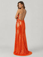 Orange One Shoulder Sequins Mermaid Prom Dresses with Slit - Curvevia