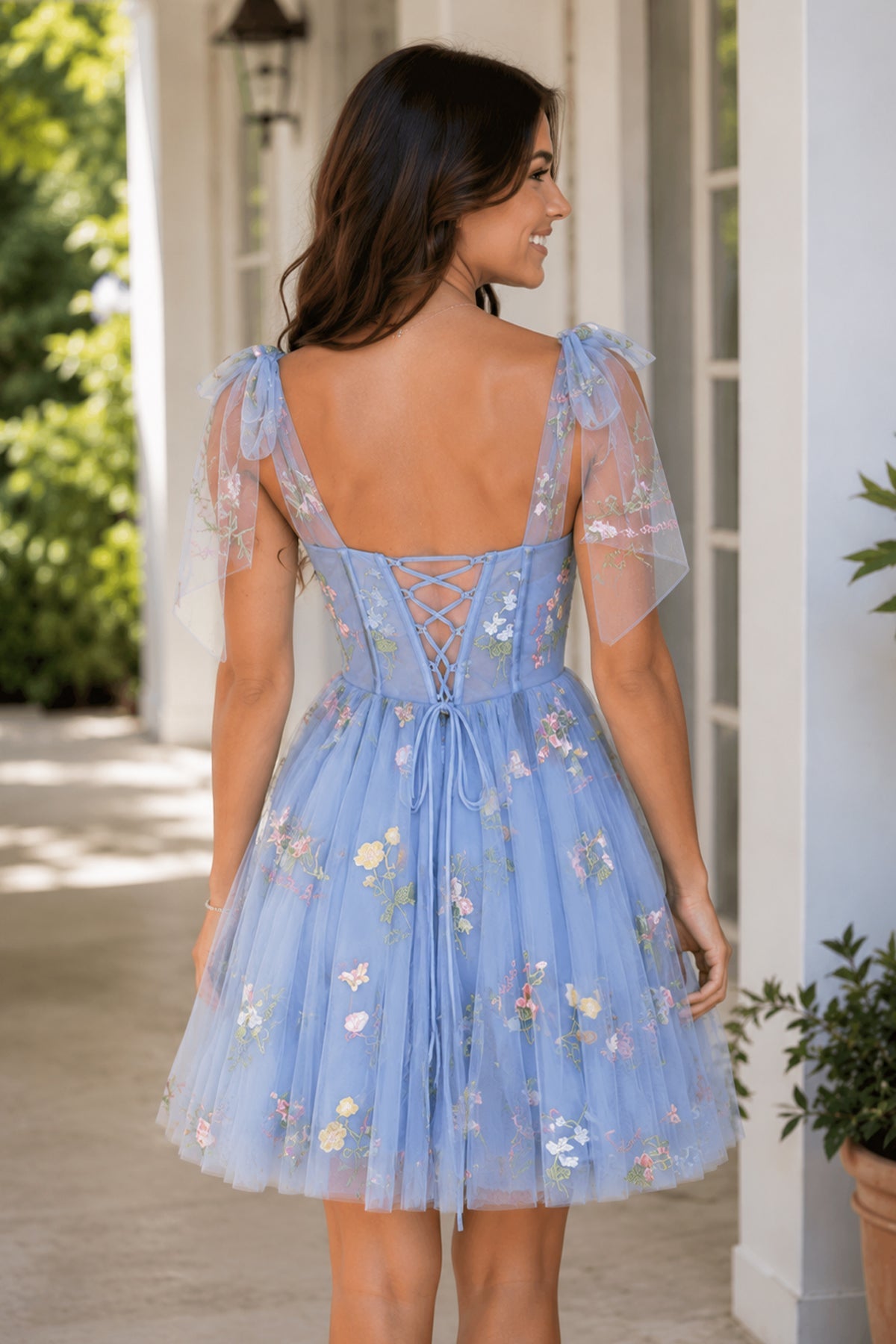 Trendy A Line Spaghetti Straps Short Wedding Guest Dress with Embroidery - Curvevia
