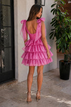 Trendy A-Line Tiered Homecoming Dress with Bow - Curvevia