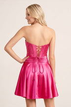 A-line Strapless Fuchsia Pleated Wedding Guest Dress with Keyhole - Curvevia