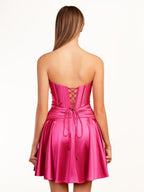 A-line Strapless Fuchsia Pleated Wedding Guest Dress with Keyhole - Curvevia