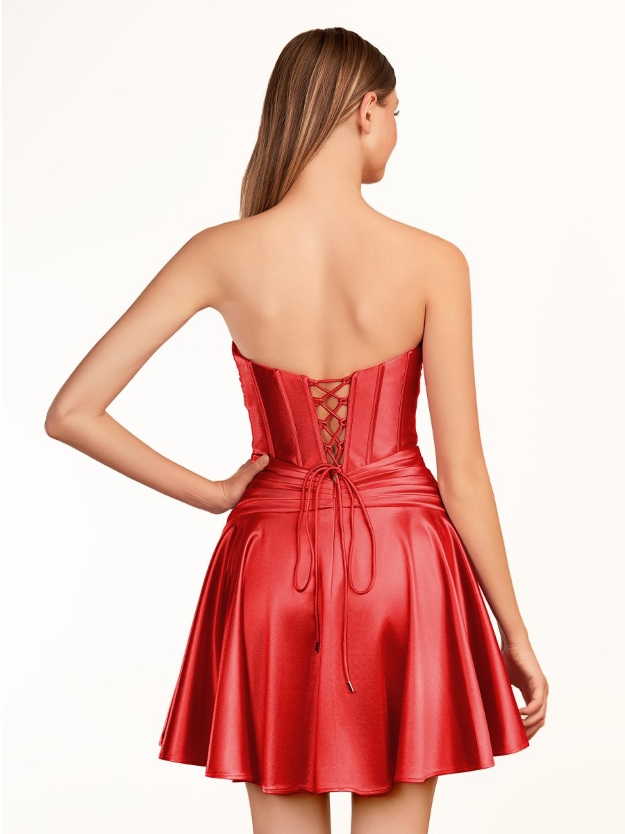 A-line Strapless Fuchsia Pleated Wedding Guest Dress with Keyhole - Curvevia