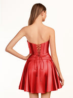 A-line Strapless Fuchsia Pleated Wedding Guest Dress with Keyhole - Curvevia