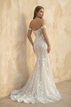 Mermaid Off-The-Shoulder Sleeveless Lace Wedding Dresses - Curvevia