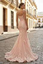Mermaid Sweetheart Sleeveless Floor-Length Tulle Evening Dress With Appliqued - Curvevia