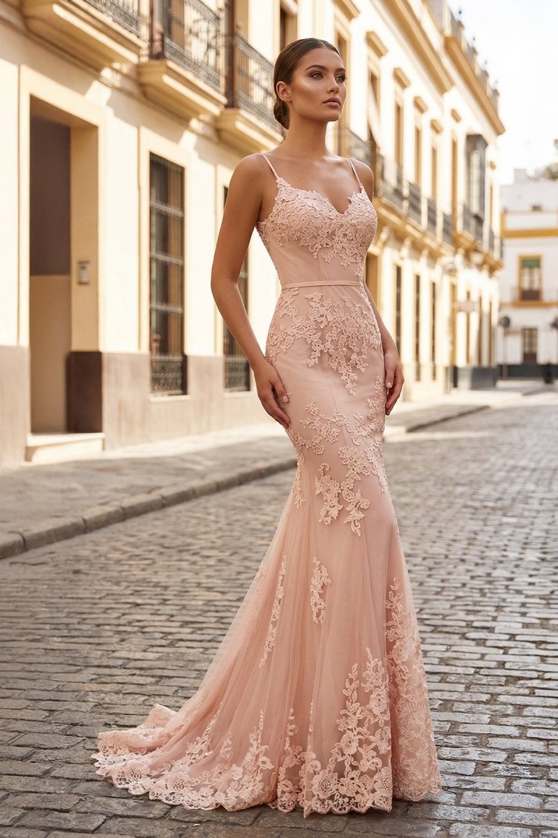 Mermaid Sweetheart Sleeveless Floor-Length Tulle Evening Dress With Appliqued - Curvevia