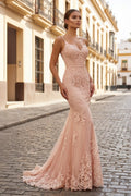 Mermaid Sweetheart Sleeveless Floor-Length Tulle Evening Dress With Appliqued - Curvevia