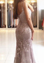 Mermaid Sweetheart Sleeveless Floor-Length Tulle Evening Dress With Appliqued - Curvevia