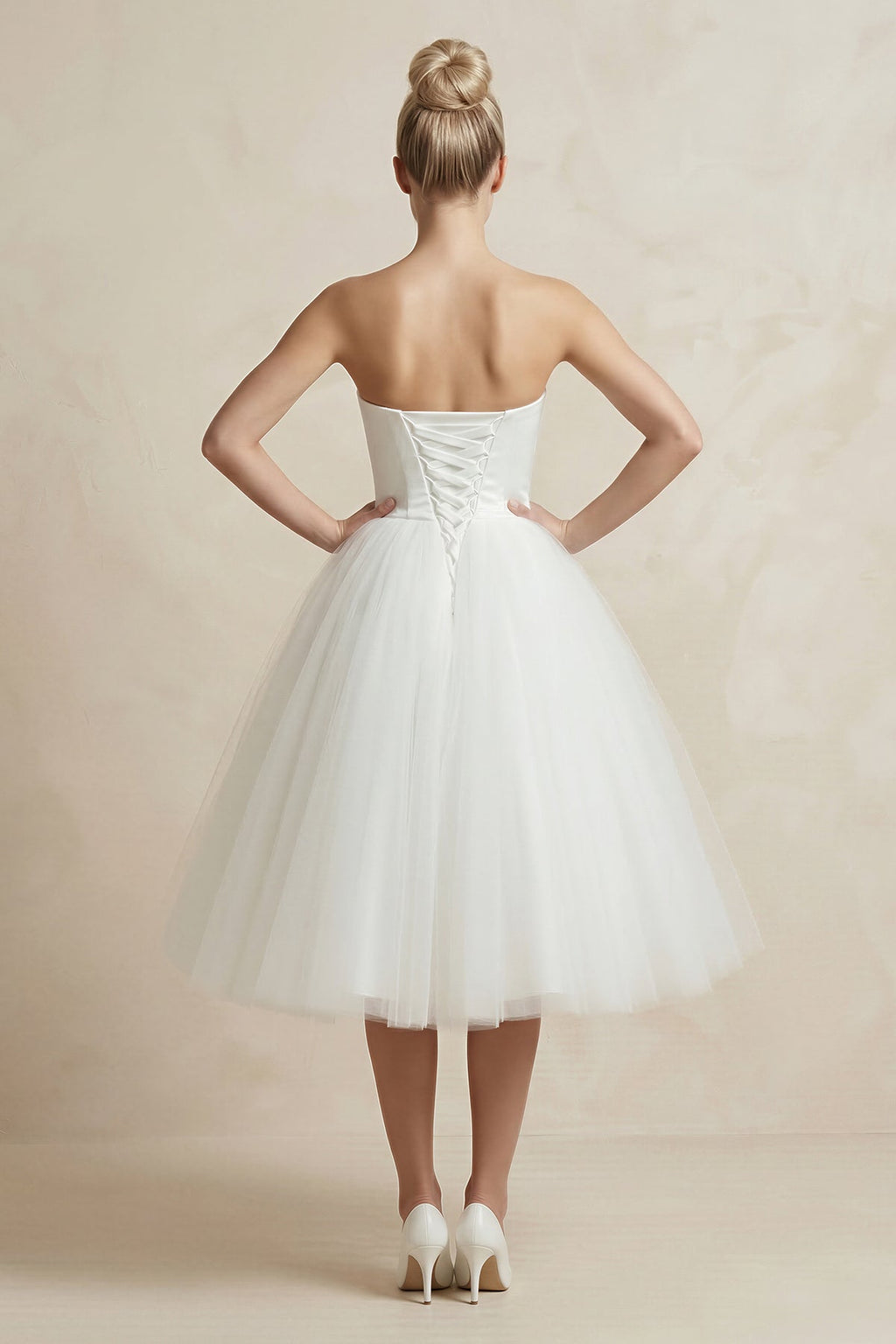 Sweetheart Empire Tea-Length Tulle Wedding Dress With Lace-Up Back - Curvevia