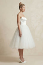Sweetheart Empire Tea-Length Tulle Wedding Dress With Lace-Up Back - Curvevia