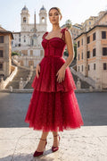 Tulle Dark Red Glitter Homecoming Dress - Curvevia
