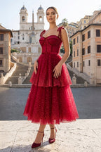 Tulle Dark Red Glitter Homecoming Dress - Curvevia