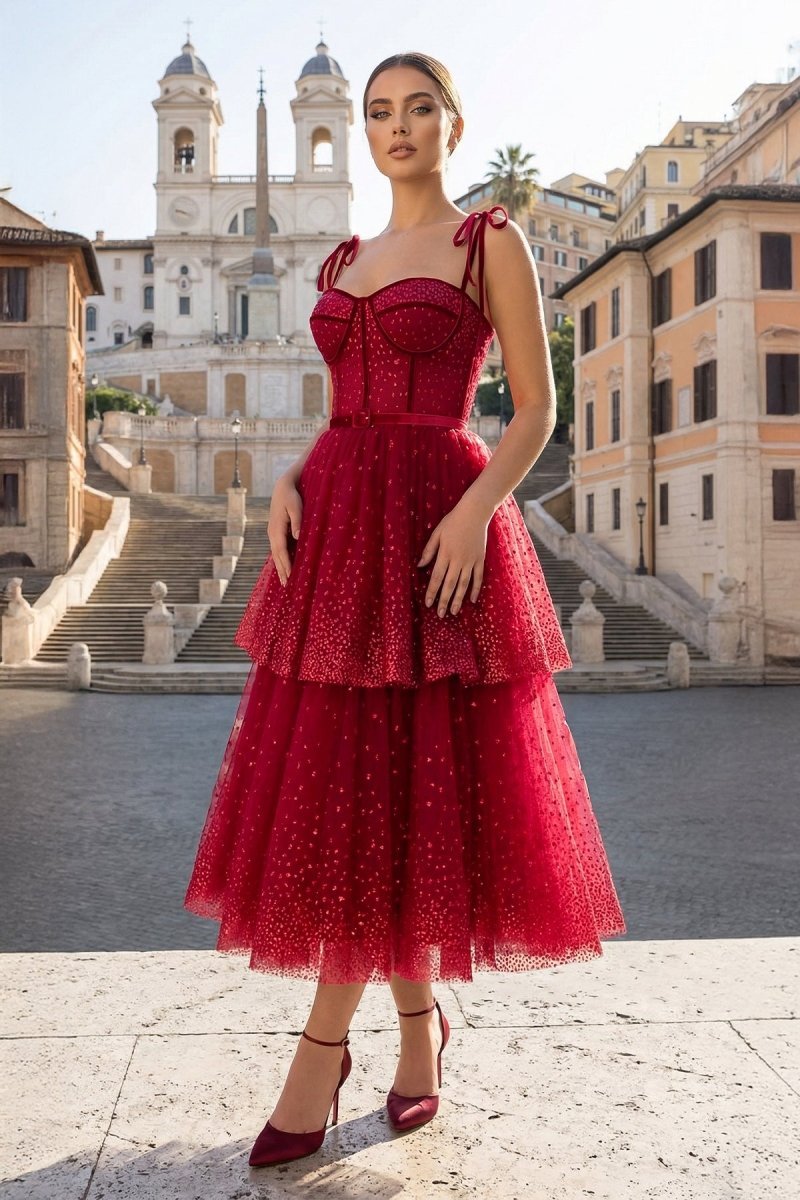 Tulle Dark Red Glitter Homecoming Dress - Curvevia