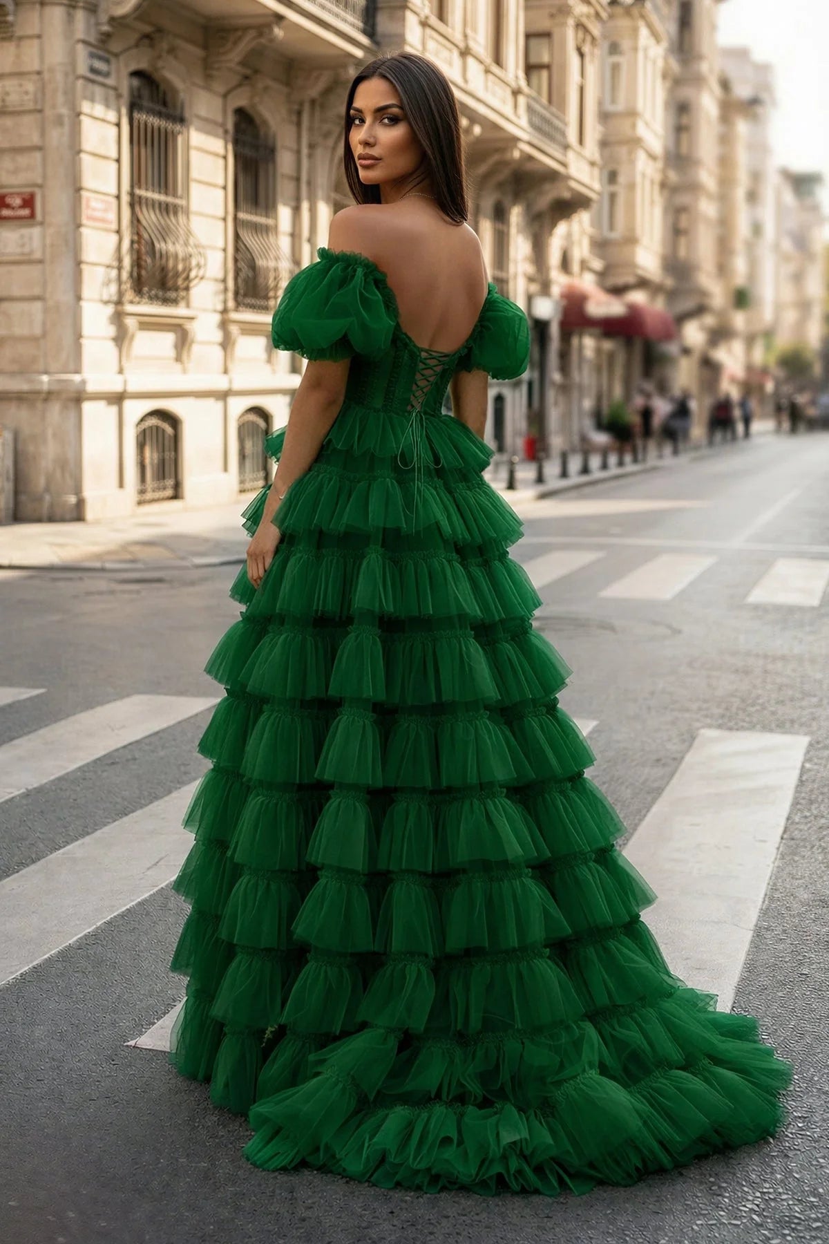 A-line Off-the-Shoulder Tulle Wedding Guest Dress with Slit - Curvevia