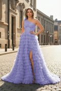 A Line One Shoulder Tiered Long Mother of the Bride Dress - Curvevia