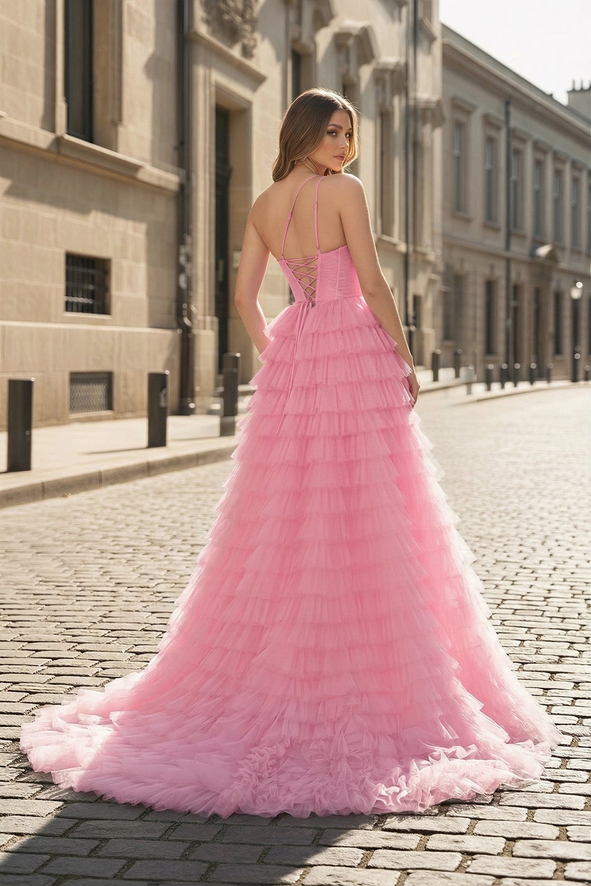 A Line One Shoulder Tiered Long Mother of the Bride Dress - Curvevia