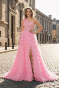 A Line One Shoulder Tiered Long Mother of the Bride Dress - Curvevia