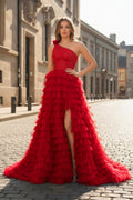 A Line One Shoulder Tiered Long Mother of the Bride Dress - Curvevia