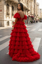 A-line Off-the-Shoulder Tulle Wedding Guest Dress with Slit - Curvevia