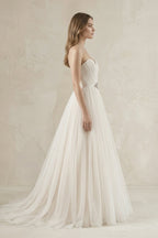 Tulle Sweetheart A-Line Pleated Wedding Gown in Ivory - Curvevia