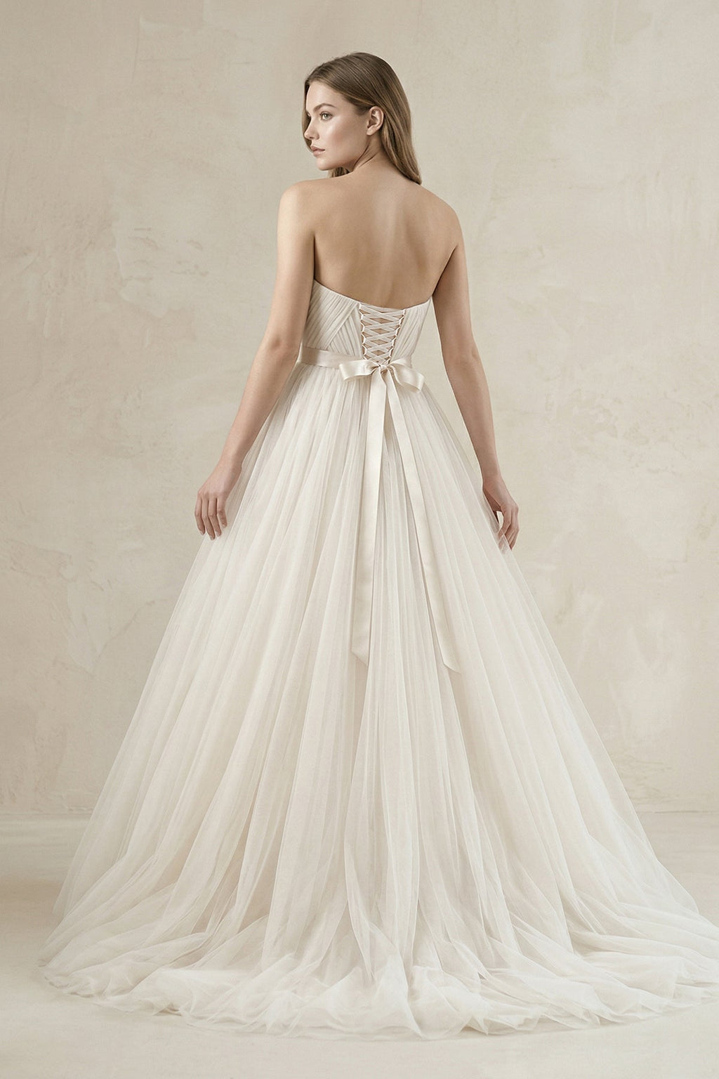 Tulle Sweetheart A-Line Pleated Wedding Gown in Ivory - Curvevia